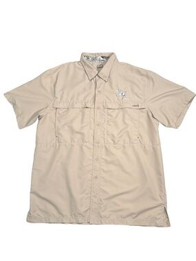 Game Guard Fishing Shirt XL Beige Short Sleeve Button Up Outdoor Performance
